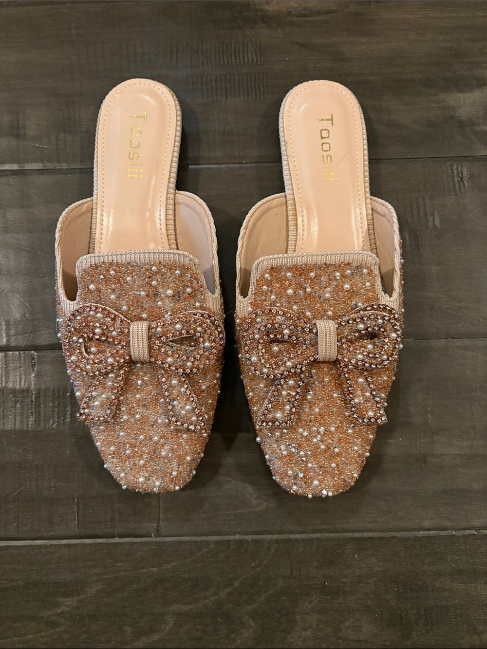 Rhinestone Bow Mules
